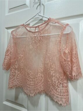 Delicate Pink Lace Short Sleeve Blouse